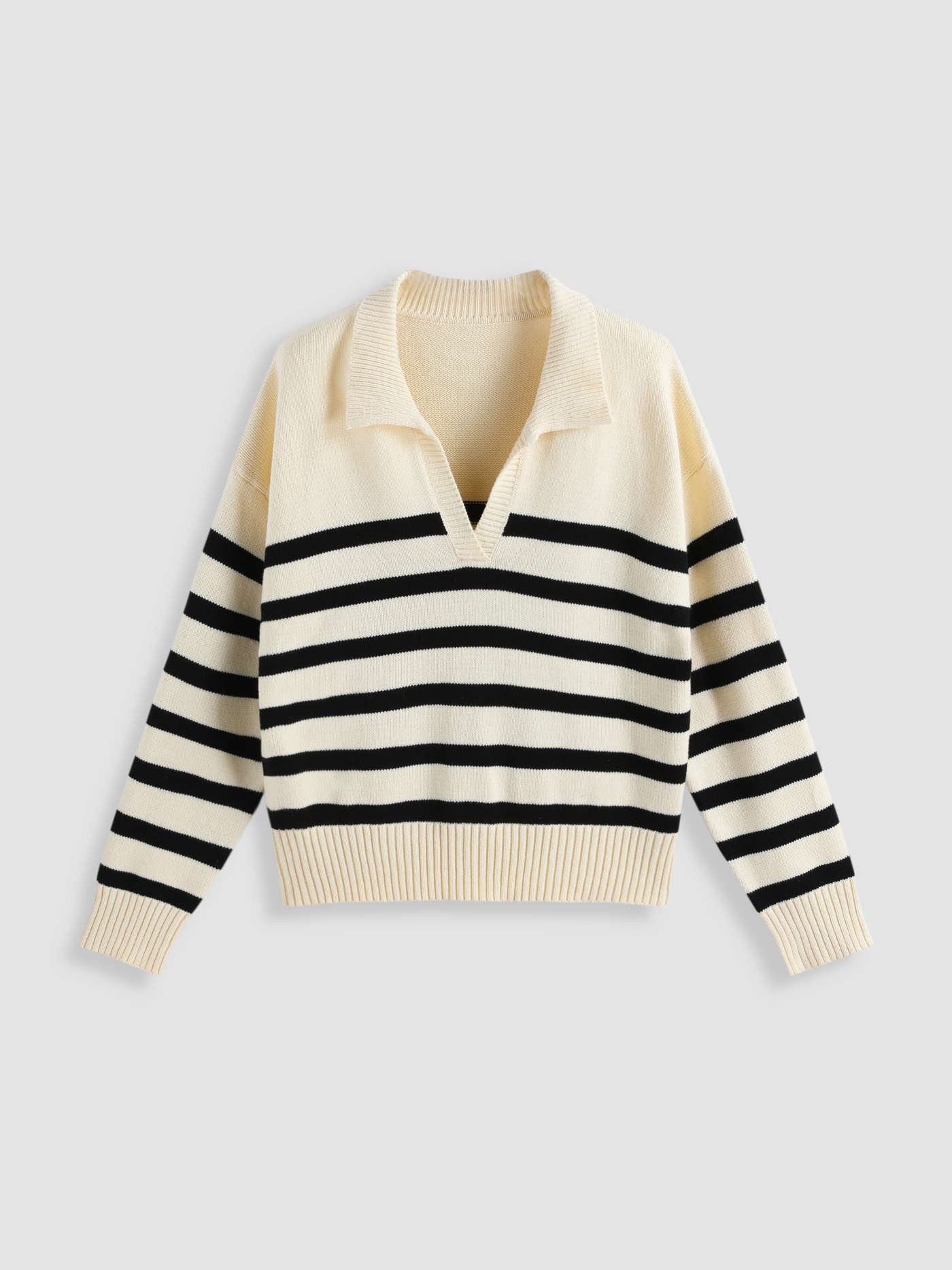 Curve & Plus Stripe Collar Knit Polo Top For School Daily Casual Date Exhibition Coffee Shop Home | Cider