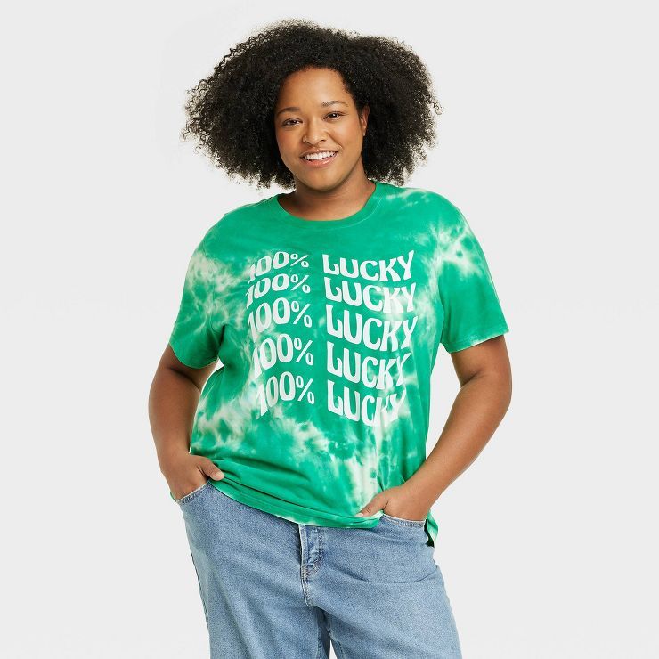 Women's 100% Lucky Short Sleeve Graphic T-Shirt - Green | Target