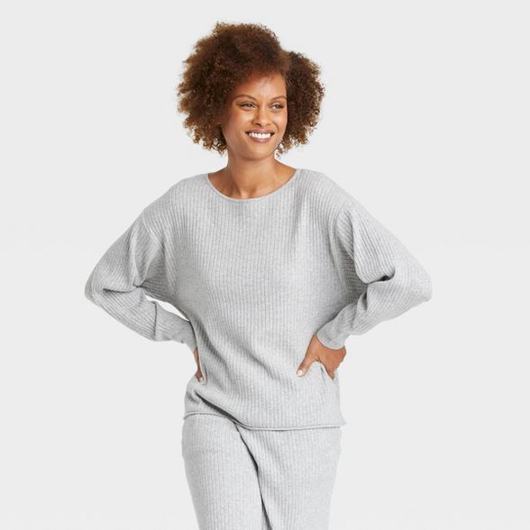Women&#39;s Ribbed Pullover Lounge Sweater - Stars Above&#8482; Oatmeal S | Target