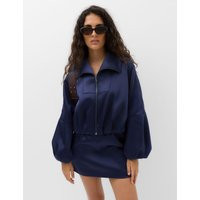 M&S Satin Blouson Sleeve Cropped Bomber Jacket - 14 - Navy, Navy | Marks & Spencer IE