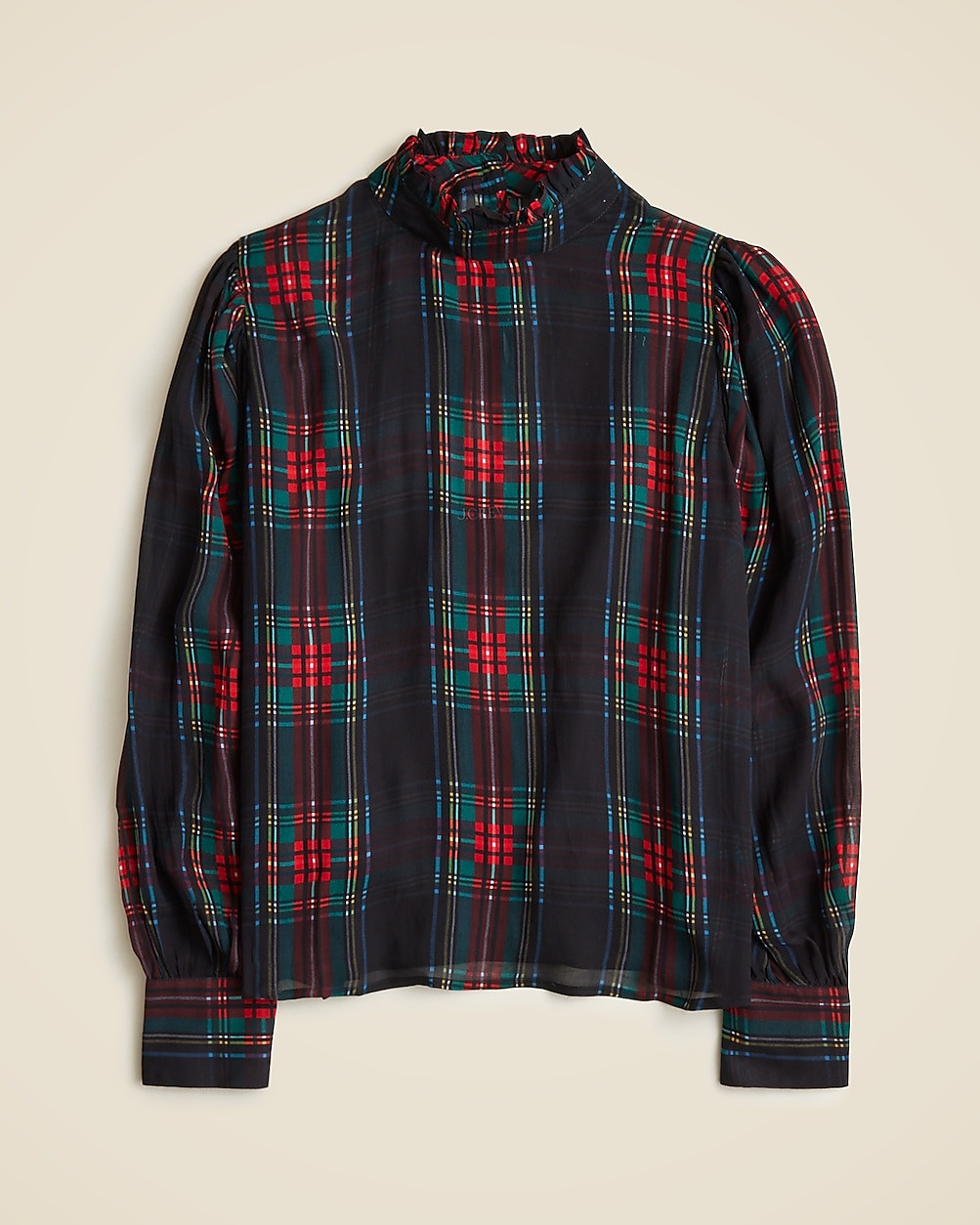 Ruffleneck top in Stewart tartan chiffon | J. Crew US
