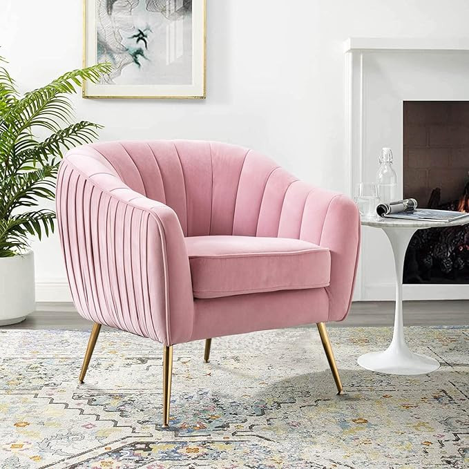 Altrobene Velvet Accent Chair, Modern Barrel Arm Chair for Living Room Bedroom with Gold Finished... | Amazon (US)