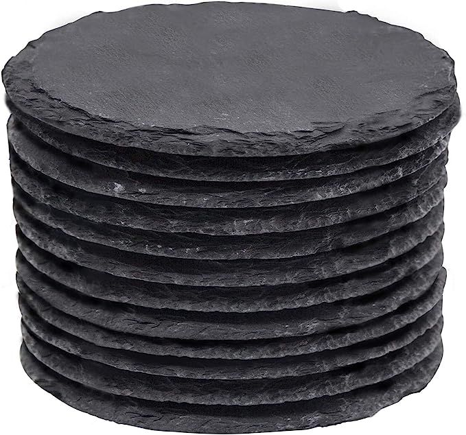 Slate Coasters, MAPRIAL 4 Inch 12 Pieces Round Black DIY Coasters with Anti-Scratch Backing for B... | Amazon (US)