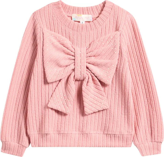Kids' 3D Bow Embellished Cable Knit Sweater | Nordstrom