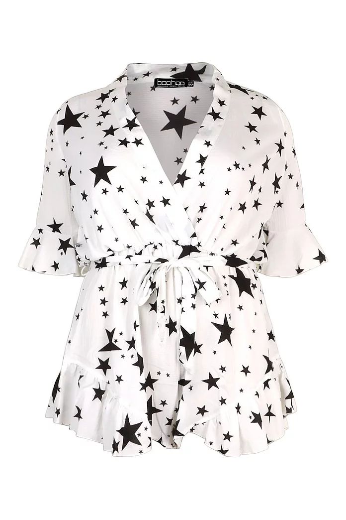 Plus Star Printed Ruffle Romper | Boohoo.com (US & CA)