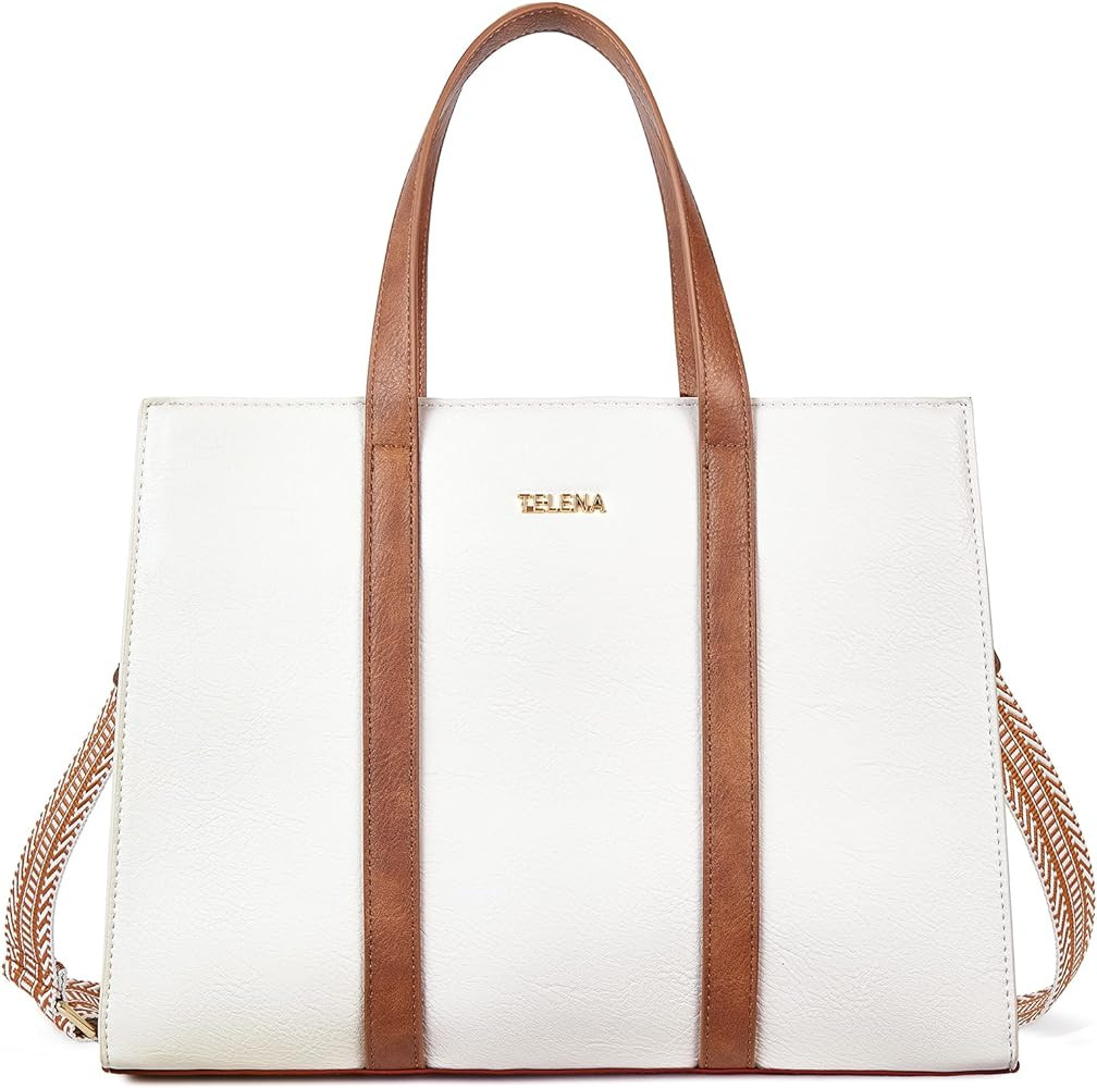 Telena Leather Tote Bag for Women Crossbody Tote Purse Handbag with Compartments and Adjustable S... | Amazon (US)