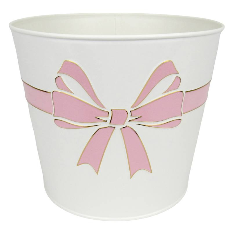 Providence White Metal Container with Pink Bow, 8" | At Home