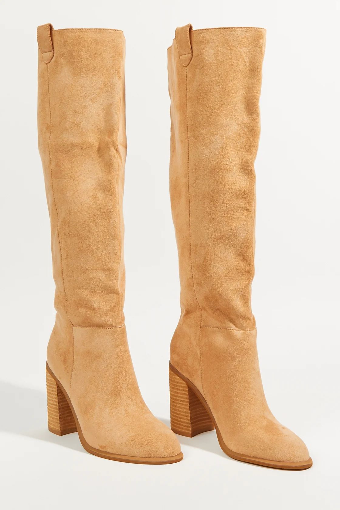 Angel Tan Suede Knee High Heeled Boots | Altar'd State | Altar'd State