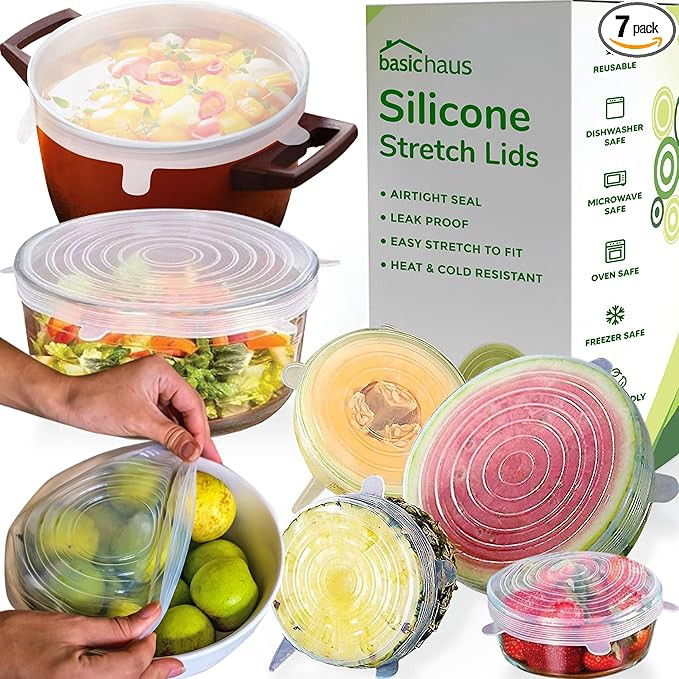 Reusable Silicone Stretch Lids for Food Storage in Fridge - Elastic Heat-Resistant Bowl Covers, C... | Amazon (US)