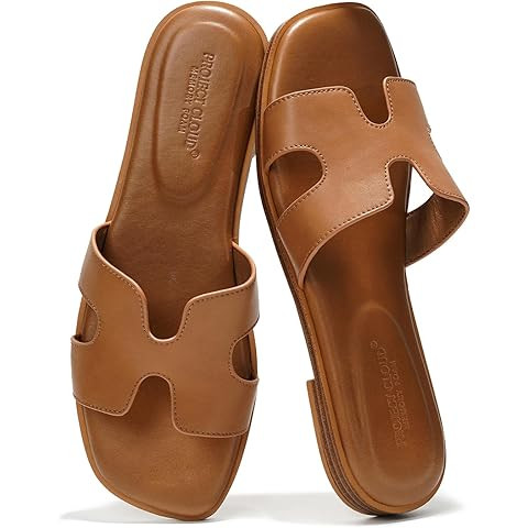 Rihero Women's Dressy Flat Sandals Comfortable Slip On Leather Slide Sandals | Amazon (US)