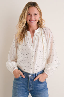 Ivory Flocked Dot Sawyer Blouse | Tuckernuck (US)