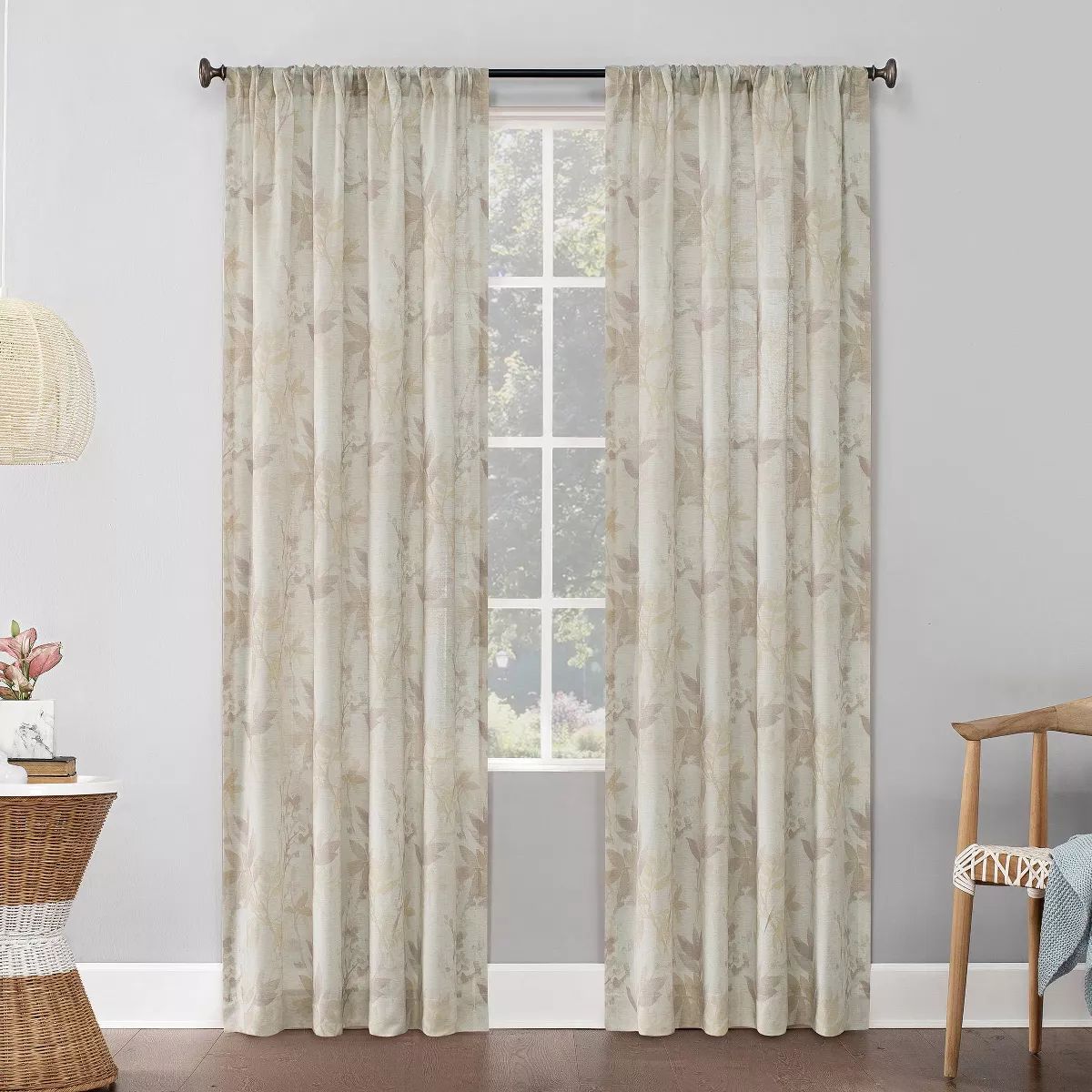 Hilary Watercolor Floral Linen Blend Semi - Sheer Rod Pocket Curtain Panel Blush - No. 918 | Target