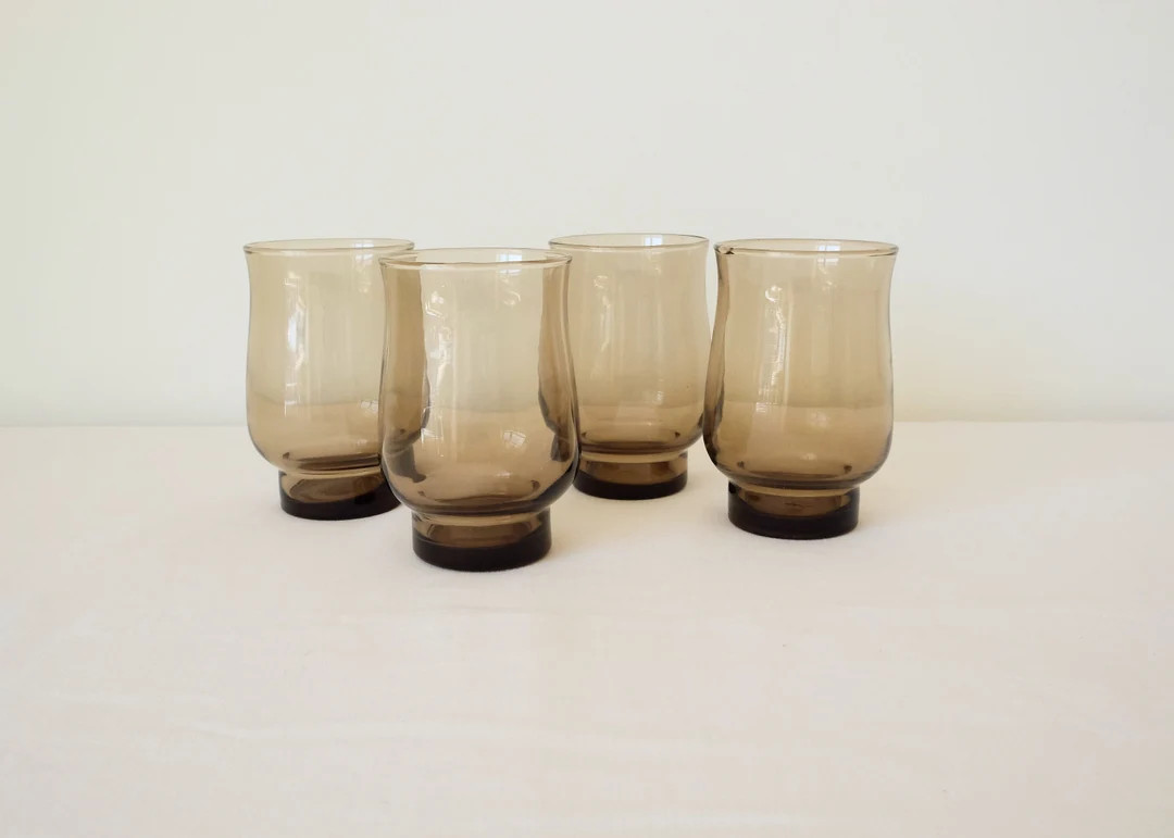 1960s Dominion Smoke Brown Tulip Shaped 10oz Glasses, Set of Four - Etsy Canada | Etsy (US)