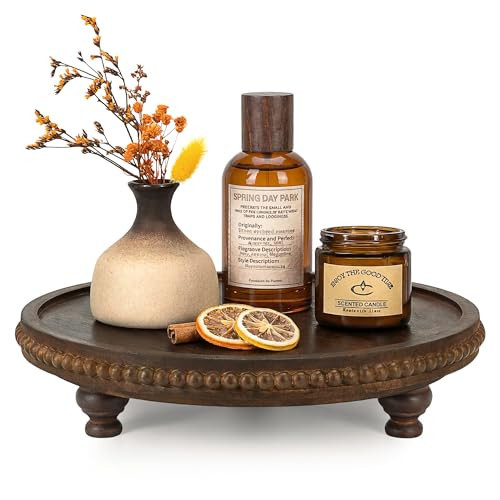 EOSAHR Beaded Acacia Wood Round Display Riser for Office Decor, DarkBrown | Amazon (US)