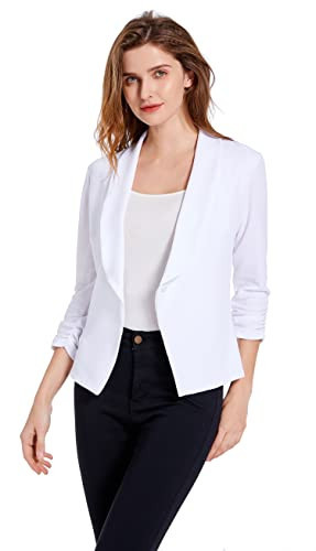 Women Fashion OL White Blazers 3/4 Sleeves Work Jacket (L, 03 White) | Amazon (US)
