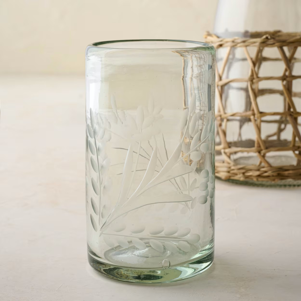 Handblown Floral Etched Glass | Magnolia