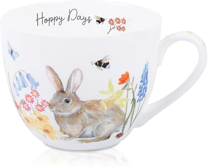20 oz Easter Bunny Coffee Hug Mug, Spring Flowers & "Happy Days" Slogan, Premium Bone China Cute ... | Amazon (US)