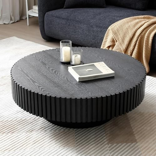 JURMALYN ø39.37'' Black Round Coffee Table for Living Room Wood Coffee Table Contemporary Circle Coffee Table with Pedestal Centry Table, Easy Assembly | Amazon (US)