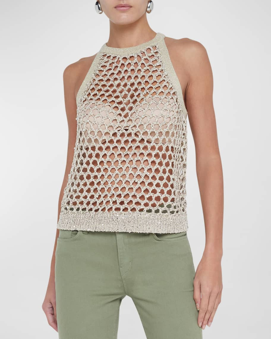L'Agence Parmida Embellished Openwork Knit Tank Top | Neiman Marcus