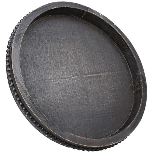 Hrastany Round Wooden Serving Tray with Beads, Circle Vintage Black Wood Coffe Table Tray for Dining Room Table Centerpiece, Kitchen Counter | Amazon (US)