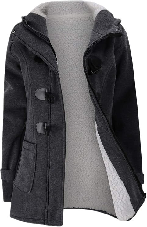 JiangWu Womens Fashion Horn Button Fleece Thicken Coat with Hood Winter Warm Jacket | Amazon (US)