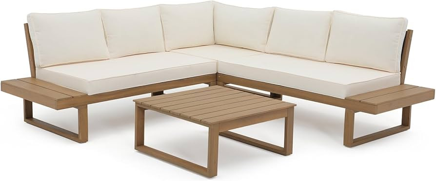 Soleil Jardin 4 Piece Acacia Wood Patio Furniture L-Shaped Outdoor Sectional Sofa Set with Coffee... | Amazon (US)