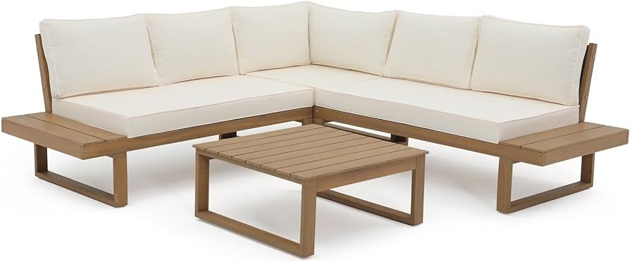 Soleil Jardin 4 Piece Acacia Wood Patio Furniture L-Shaped Outdoor Sectional Sofa Set with Coffee... | Amazon (US)