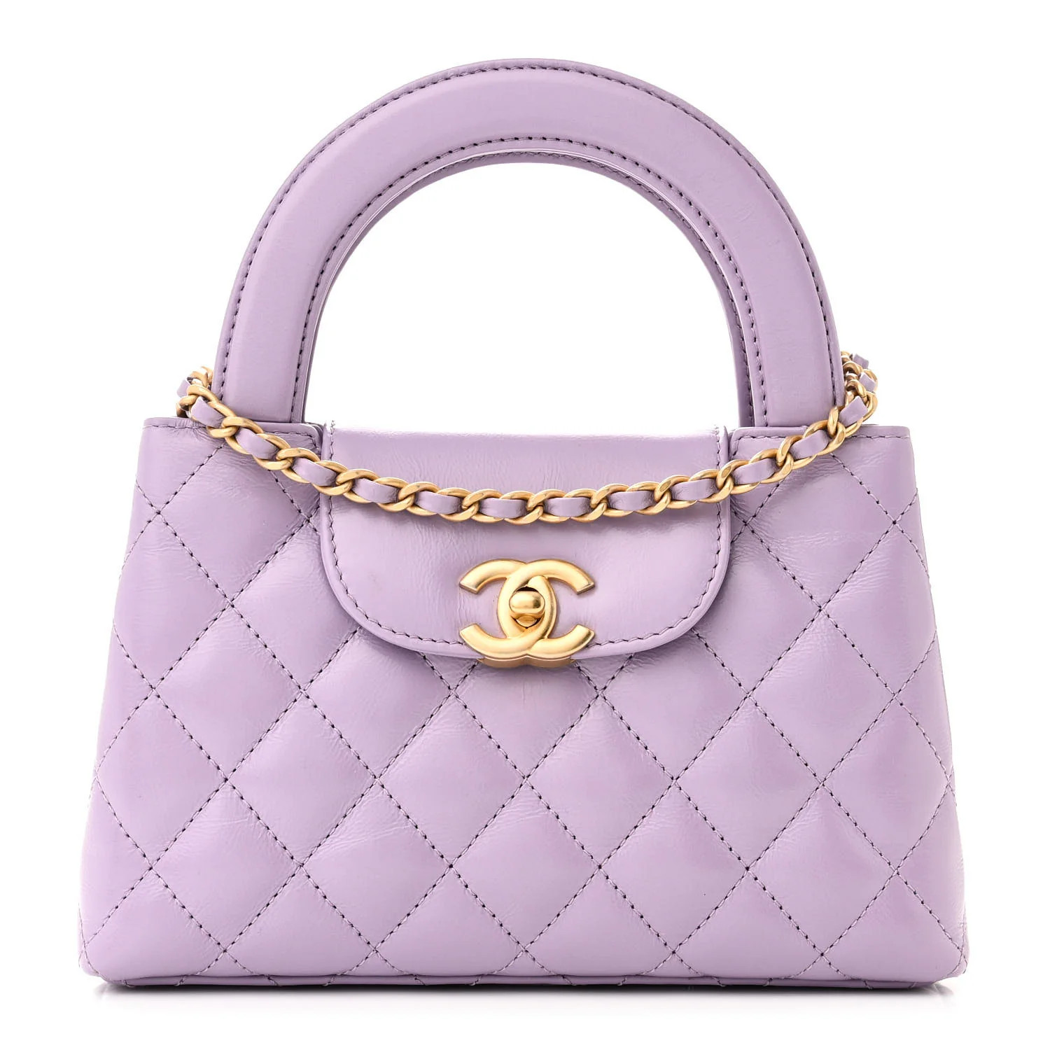 Shiny Aged Calfskin Quilted Nano Kelly Shopper Lilac | FASHIONPHILE (US)