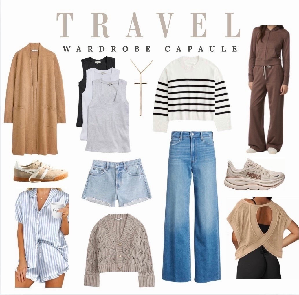 This is my Krlly spring travel capsule where it's still cold in some places, but I may still need shorts and tank tops.