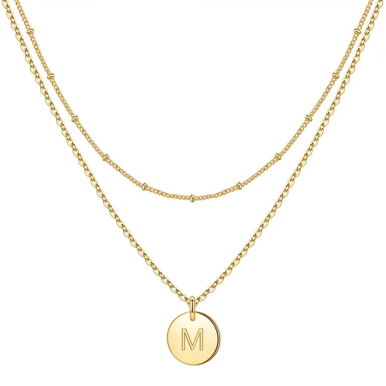 Turandoss Initial Pendant Necklace 14K Gold Plated Layering Choker Knot Chain Coin Letter A-Z Jew... | Walmart (US)