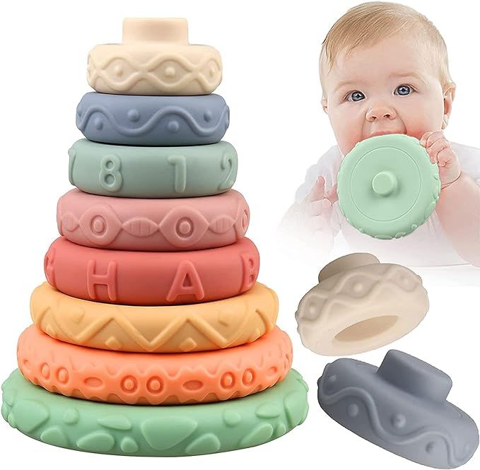 8 Pcs Stacking Rings Soft Toys for Babies 6 Months and up Old Girls Boys - Toddlers Sensory Educa... | Amazon (US)