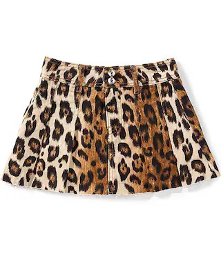 Big Girls Pleated Denim Cheetah Print Mini Skirt | Dillard's
