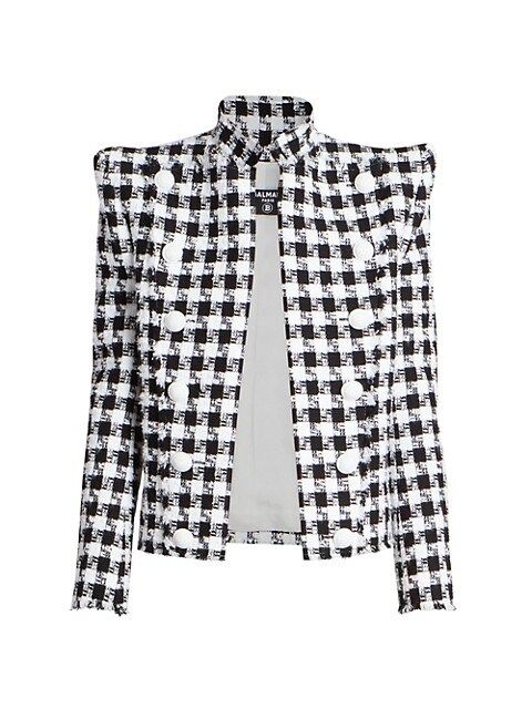 Shoulder-Pad Buttoned Gingham Tweed Jacket | Saks Fifth Avenue