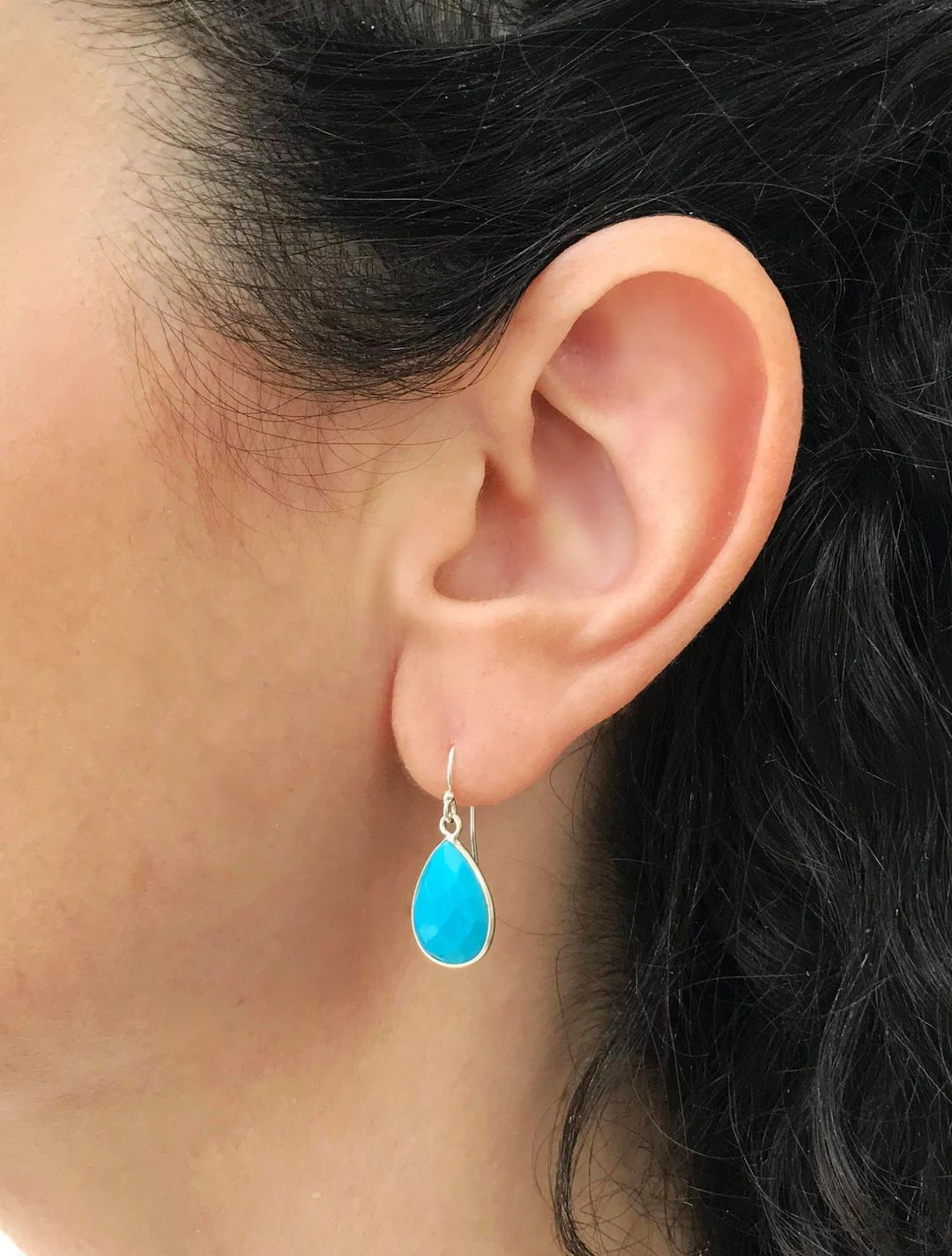 Genuine Turquoise Earrings, Sterling Silver, Turquoise Dangle Earrings, Small Drop Earrings Blue ... | Etsy (NL)