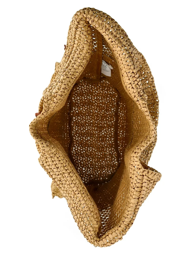 Time and Tru Women's Straw Tulip Tote Bag, Natural | Walmart (US)