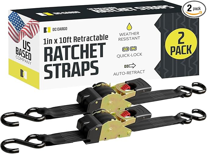DC Cargo Mall Auto Retractable Ratchet Straps (2-Pack) 1” x 10ft, Heavy Duty, 1,209lb Break Str... | Amazon (US)