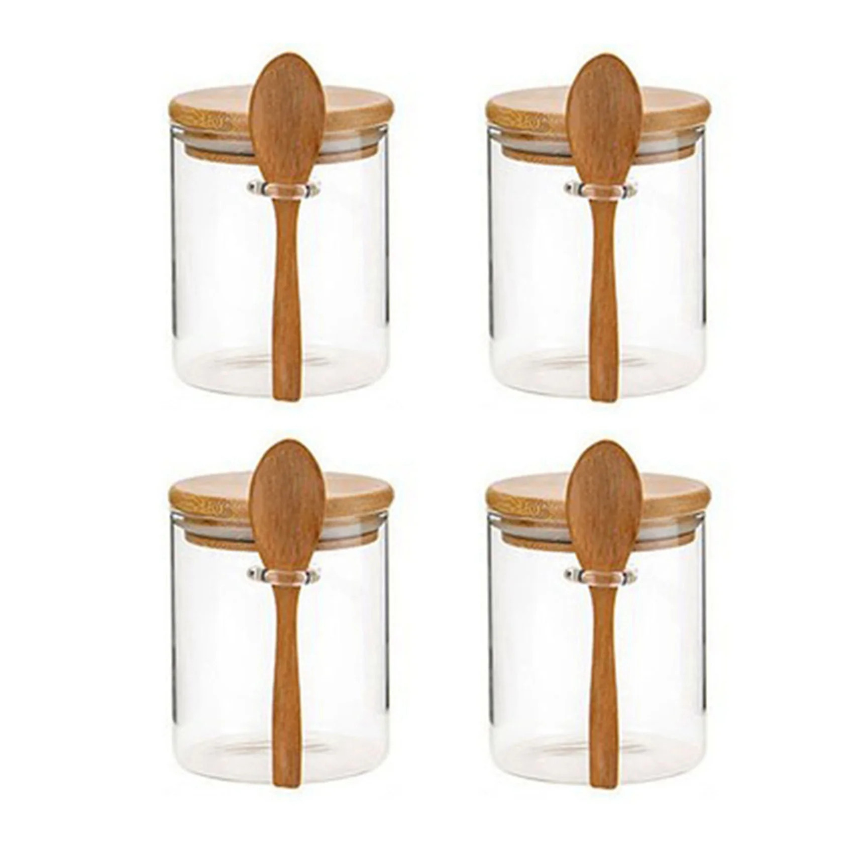 4Pcs Sugar Bowl with Bamboo Lid and Spoon Clear Glass Canister Jar for Kitchen Storag | Walmart (US)