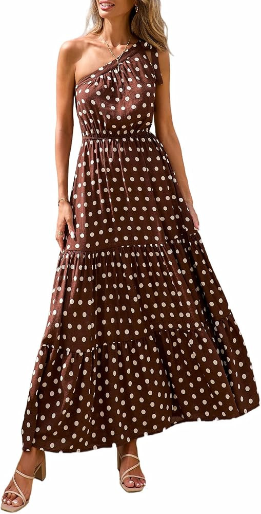 PRETTYGARDEN Women's Summer Floral One Shoulder Maxi Dress Knot Ruffle Boho Beach Vacation Weddin... | Amazon (US)