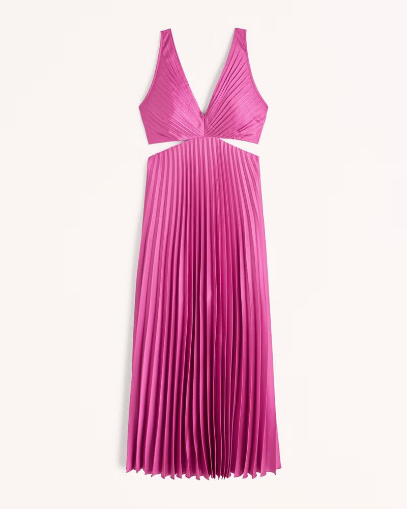 Satin Pleated Cutout Maxi Dress | Hot Pink Dress | Cocktail Dress | Wedding Guest Dress  | Abercrombie & Fitch (US)