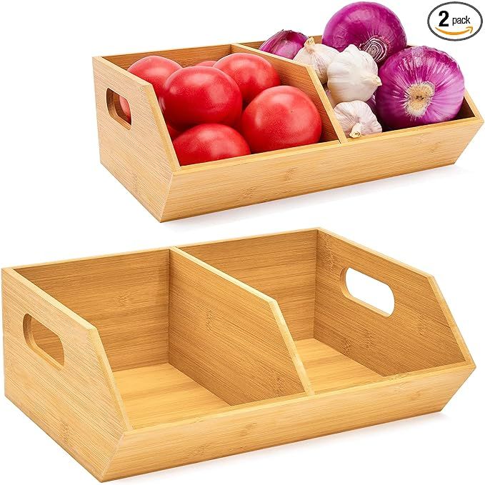 2 Set Stackable Bamboo Storage Bin, Pantry Organization and Storage Baskets, Kitchen Organization... | Amazon (US)