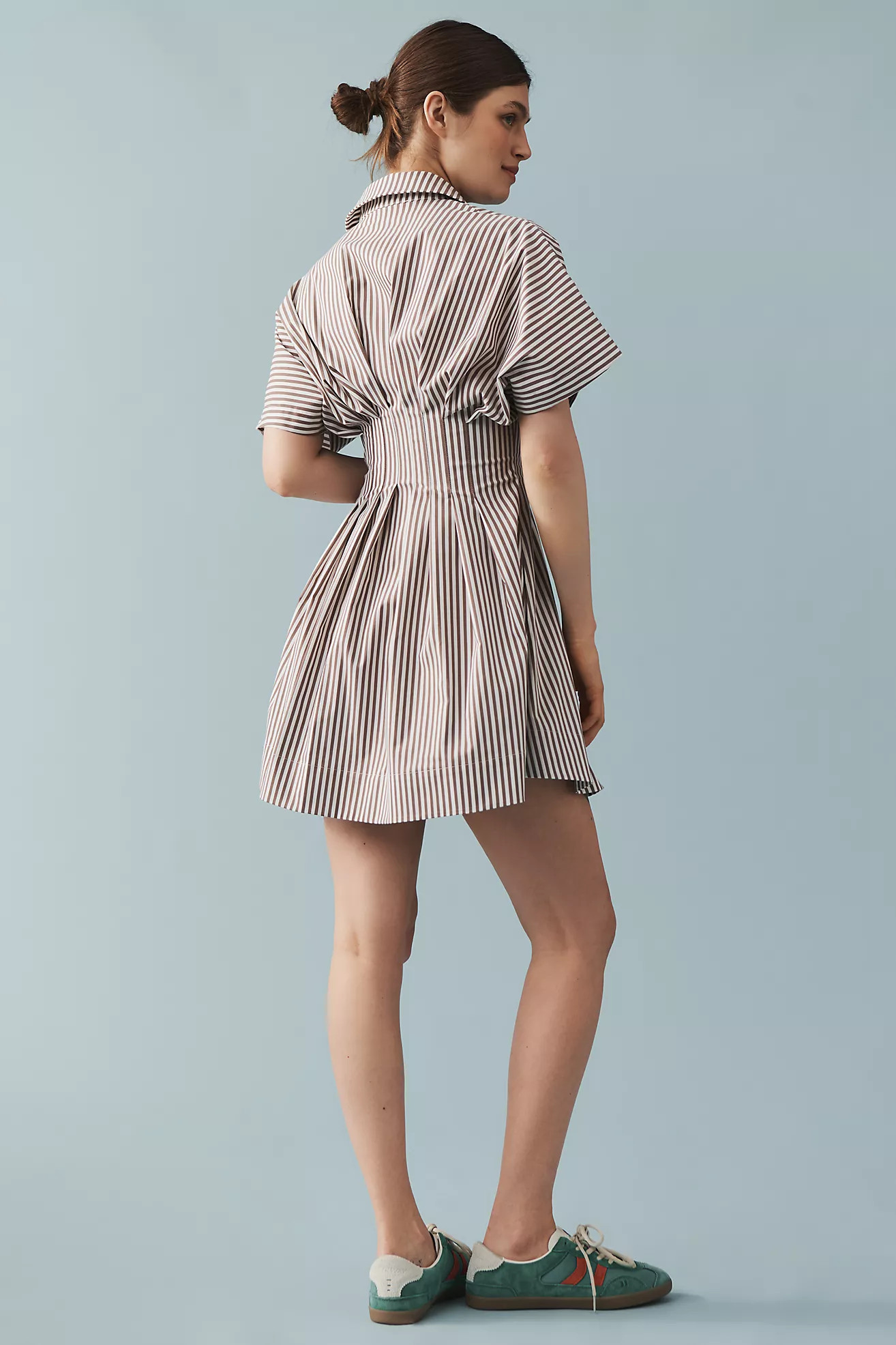 The @heynasreen Tobie Button-Front Pleated Mini Shirt Dress by Exquise | Anthropologie (US)