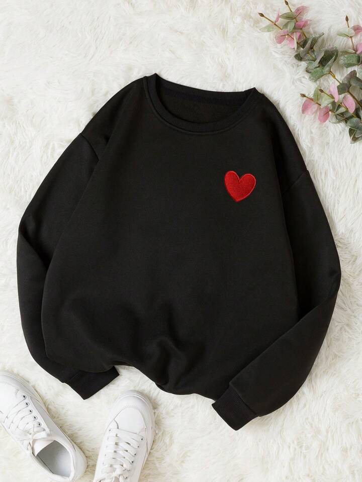 Sudadera con estampado de corazón con forro térmico | SHEIN