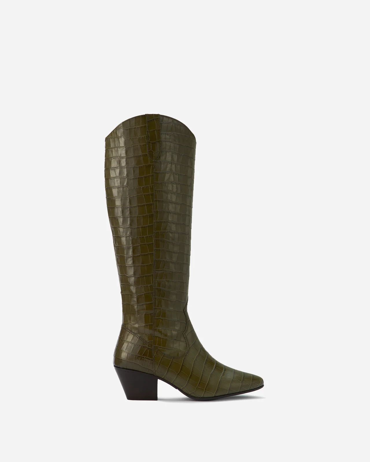 Saffron Knee High Boots in Forest Green Croc | DuoBoots