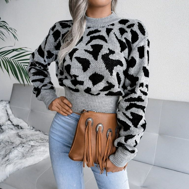 Women'S Knitted Long-Sleeved Autumn and Winter Casual Leopard Print Waist-Skimming Knitted Slim T... | Walmart (US)