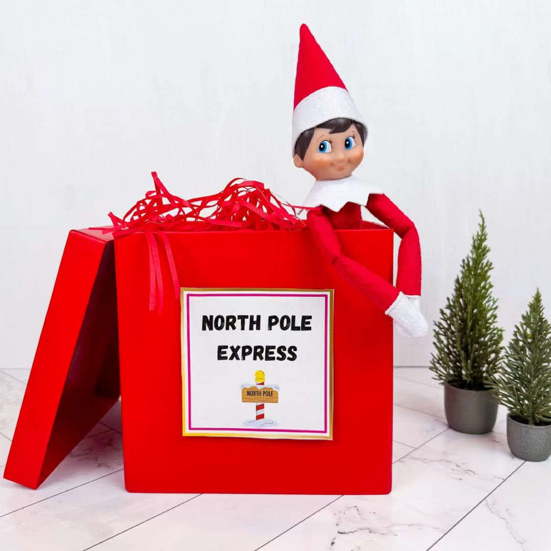 Holiday Elf arrival idea! Linked exact red box below and elf fits all the way inside with lid closed 

NOTE: Box comes with shredded red paper and lid - but sign is one of my printables that I cut out and added 

#ltkfindsunder50 #ltksalealert

#LTKKids #LTKHoliday #LTKHome