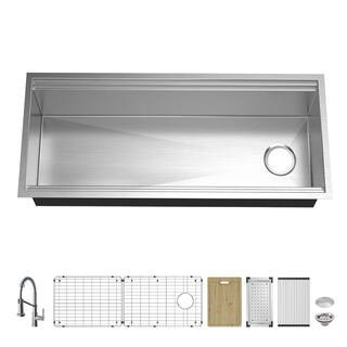 Glacier Bay All-in-One Zero Radius Undermount 16G Stainless Steel 45 in. Single Bowl Workstation Kit | The Home Depot