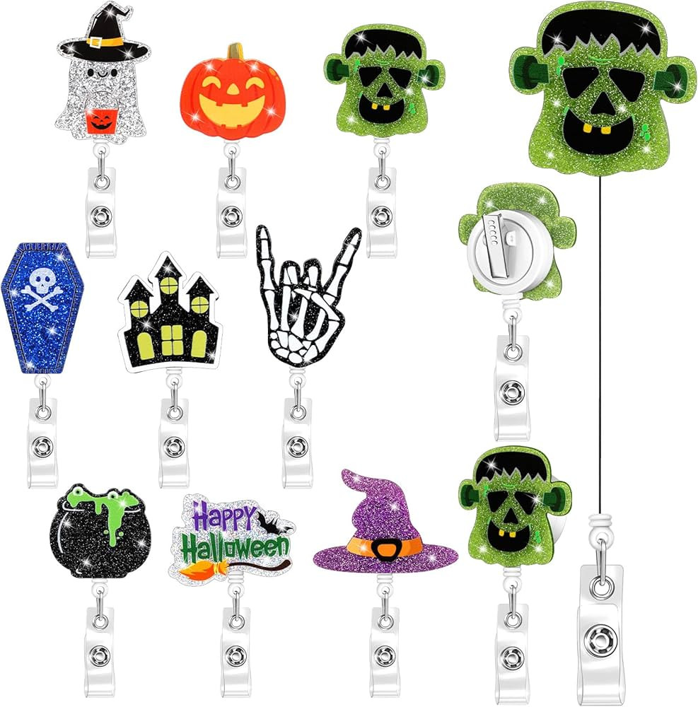 9 Pieces Halloween Badge Reel Holder Nurse Badge Holders Retractable Cute Holiday Badge Reels Acr... | Amazon (US)