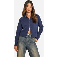 boohoo Women's Tall Funnel Neck Zip Through Cardigan in Navy | Size: XS | Boohoo.com (UK & IE)