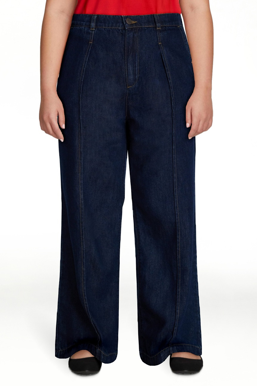 Time and Tru Women's High Rise Drapey Pleated Wide Leg Jeans, 30" Inseam, Sizes XS-XXXL | Walmart (US)