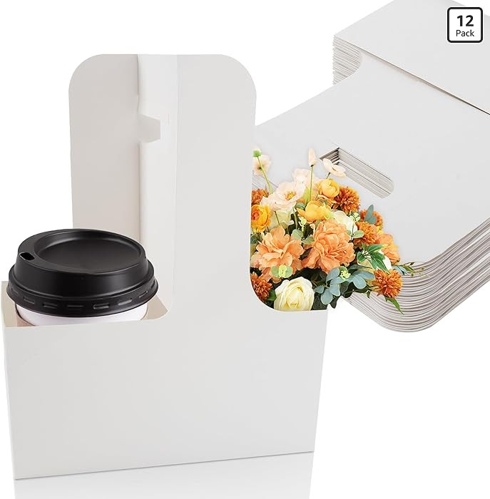 MAQIHAN 2 Cup Drink Carrier with Handle - 12Pcs Disposable Paper Cardboard Coffee Cup Holder Port... | Amazon (US)